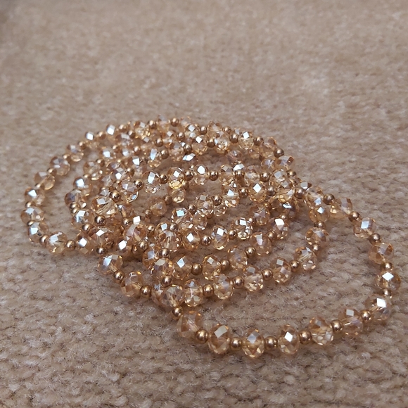 Iridescent Gold Faceted Glass Bead Stretch Bracelets - Picture 1 of 3
